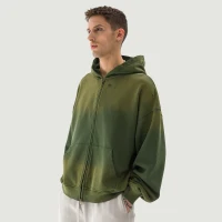 440GSM Unisex Sun Faded Distressed Full-zip Hoodie - thumbnail image 3