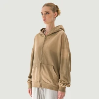 440GSM Unisex Sun Faded Distressed Full-zip Hoodie - thumbnail image 3