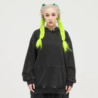 380GSM Unisex Snow Wash Snap Collar Hoodie - thumbnail image 1