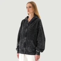 440GSM Unisex Vintage Snow Wash Full-zip Hoodie - thumbnail image 2