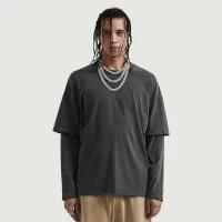 230GSM Unisex Faux-layered Faded Long Sleeve - thumbnail image 1