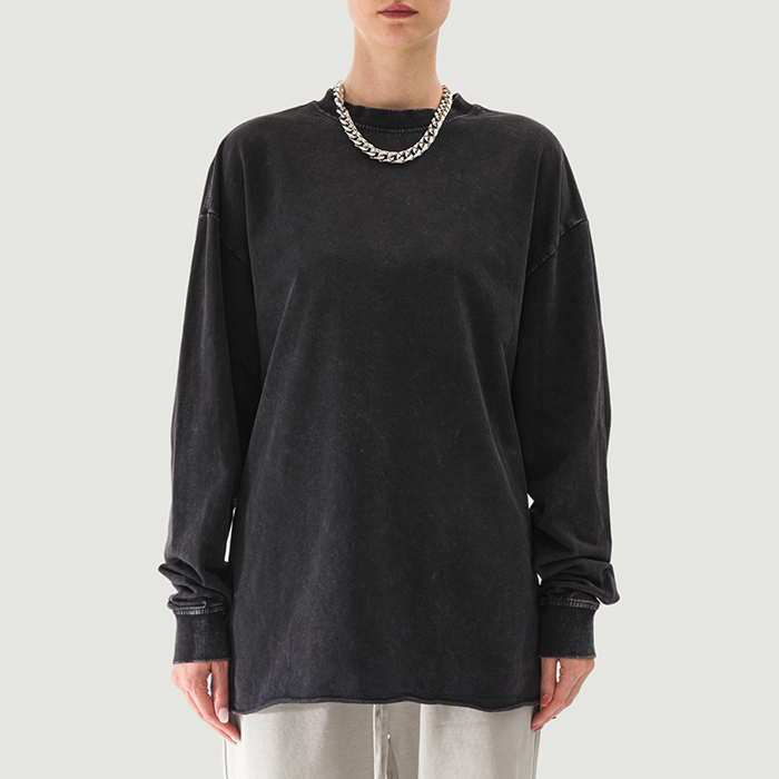 260GSM Unisex Raw Hem Faded Long Sleeve T-shirt