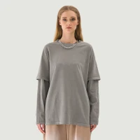230GSM Unisex Faux-layered Faded Long Sleeve - thumbnail image 1