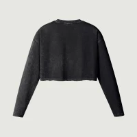 260GSM Women's Raw Hem Long Sleeve Crop Top - thumbnail image 2
