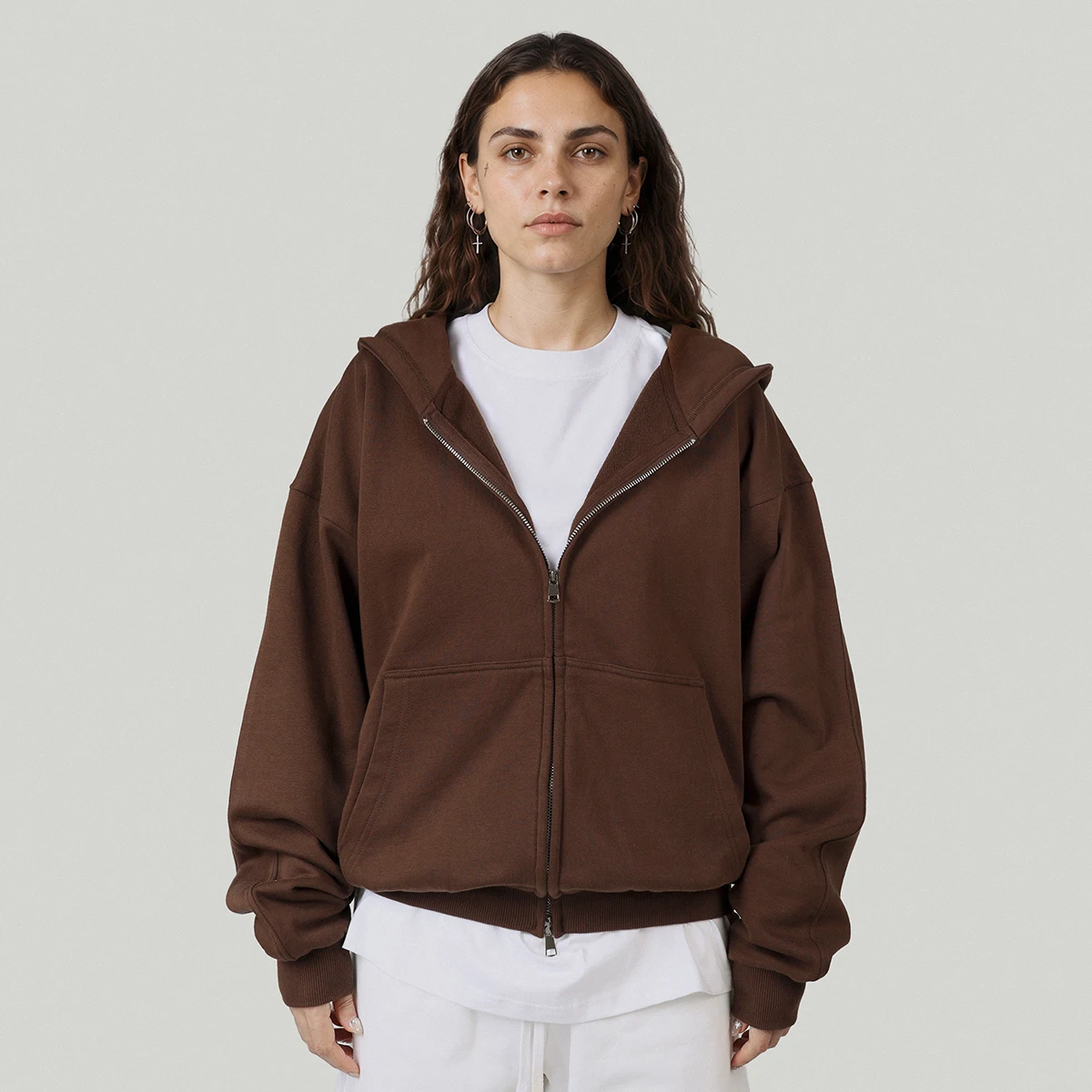 400GSM Unisex Heavyweight Tapered Full-Zip Balloon Hoodie - main image