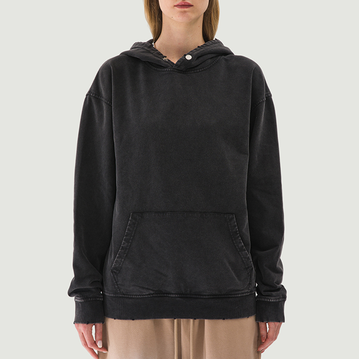 380GSM Unisex Snow Wash Snap Collar Hoodie