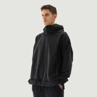 380GSM Unisex Washed Slit Hem Turtleneck Hoodie - thumbnail image 3