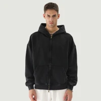 440GSM Unisex Snow Wash Full-zip Hoodie - thumbnail image 1