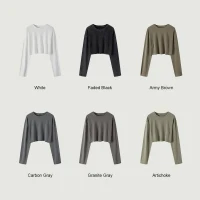 260GSM Women's Raw Hem Long Sleeve Crop Top - thumbnail image 3