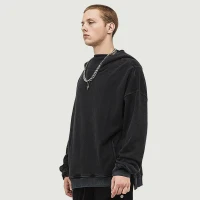 380GSM Unisex Washed Slit Hem Turtleneck Hoodie - thumbnail image 3