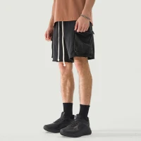 320GSM Unisex Snow Wash Raw Hem Cargo Shorts - thumbnail image 3