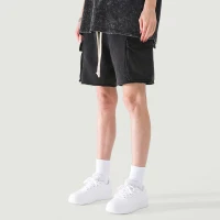 320GSM Unisex Snow Wash Raw Hem Cargo Shorts - thumbnail image 2