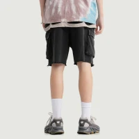 320GSM Unisex Snow Wash Raw Hem Cargo Shorts - thumbnail image 2