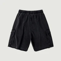 320GSM Unisex Snow Wash Raw Hem Cargo Shorts - thumbnail image 2