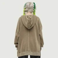 380GSM Unisex Washed Slit Hem Turtleneck Hoodie - thumbnail image 2