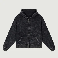 440GSM Unisex Vintage Snow Wash Full-zip Hoodie - thumbnail image 1