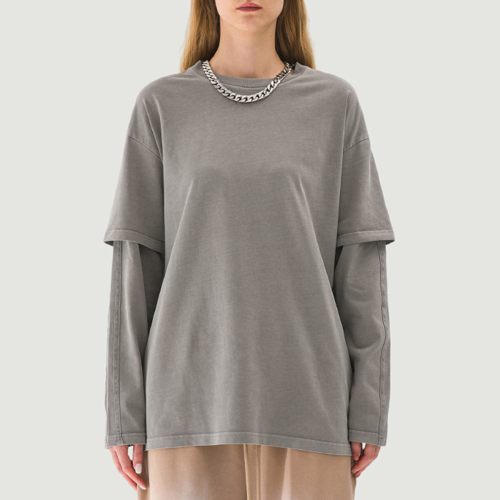 230GSM Unisex Faux-layered Faded Long Sleeve