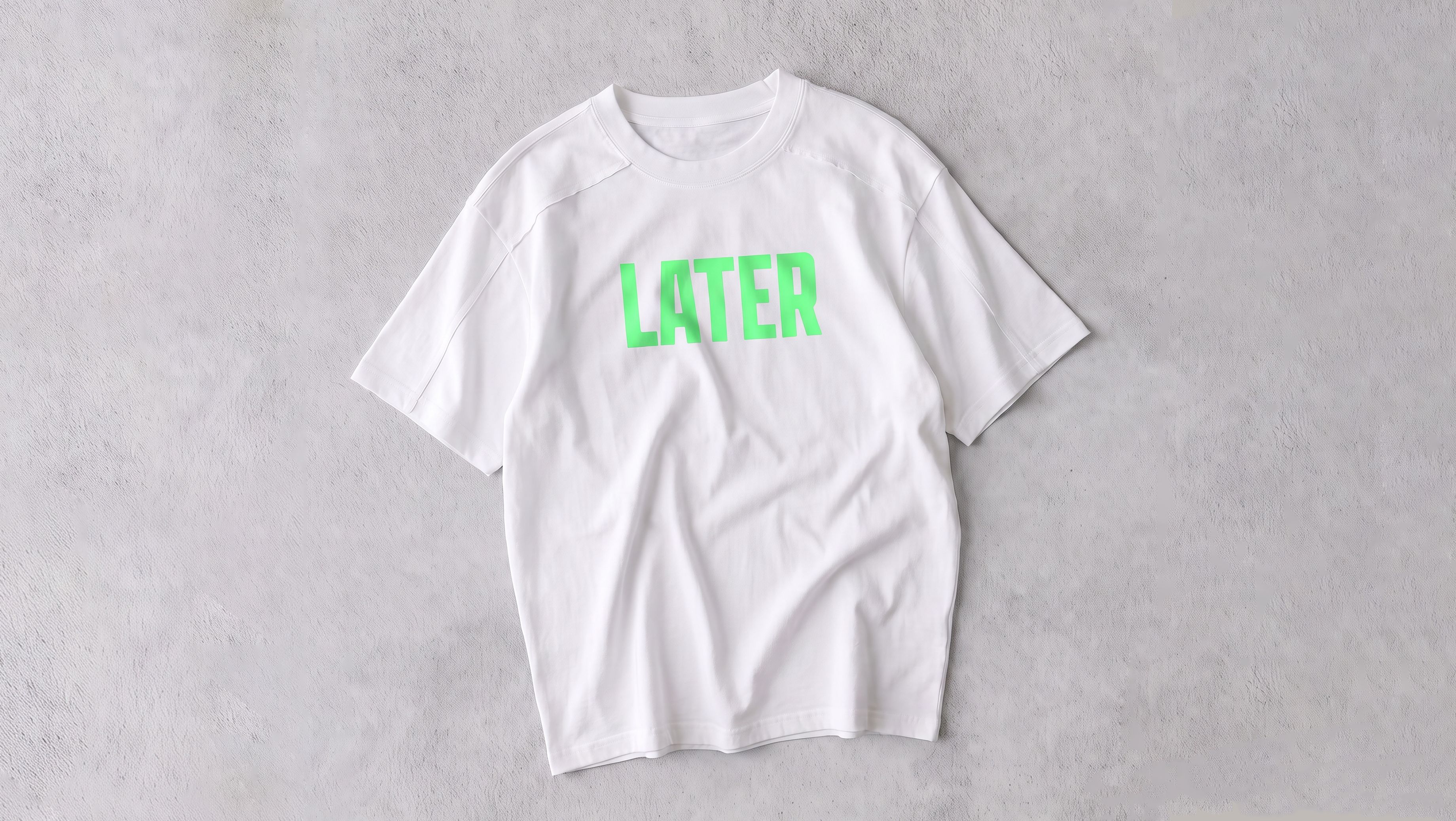 Glow Heat Transfer Vinyl LATER print on a white tee in daylight