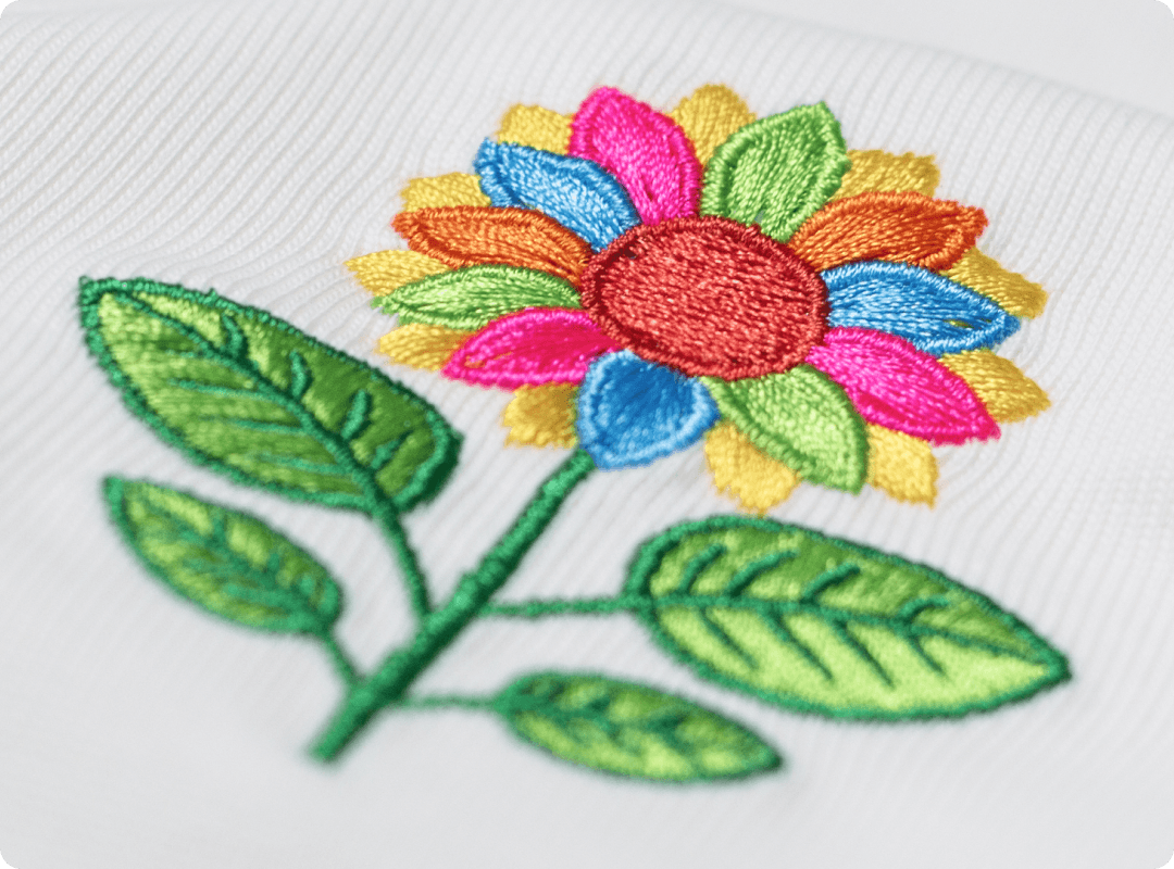 15-Color Embroidery — 2.5 × the Industry Standard