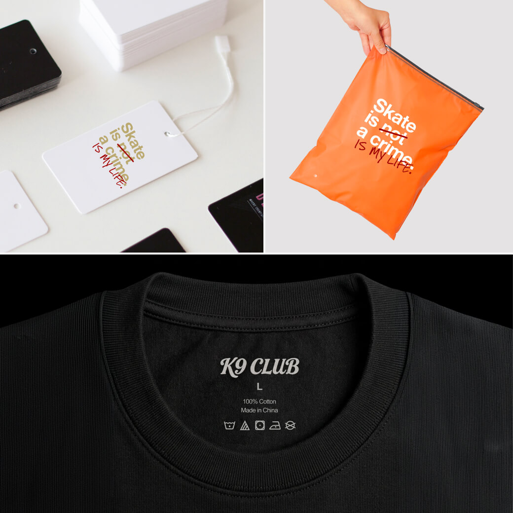 Custom neck label, hang tag and packaging bag